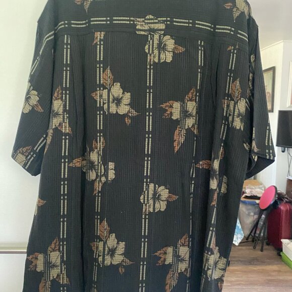 NEW Portofino Button Down Hibiscus Flower Hawaii Aloha Waffle Linen Shirt L - Picture 3 of 4